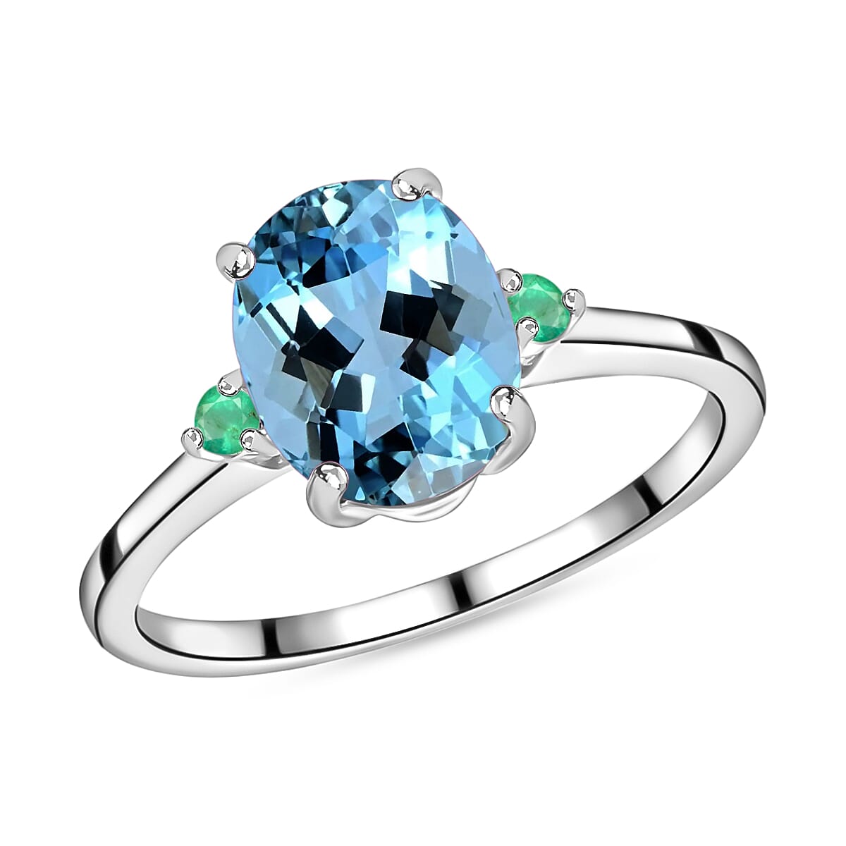Rhapsody 950 Platinum AAAA Santa Maria Aquamarine and Boyaca Colombian Emerald Ring 5.50 Grams 1.90 ctw (Del. in 10-12 Days)