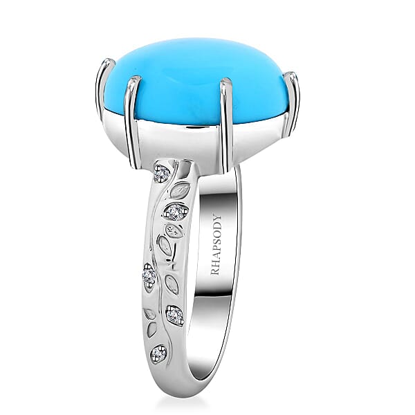 Rhapsody 950 Platinum AAAA Sleeping Beauty Turquoise And E-F VS Diamond Ring 6.25 Grams 6.40 Ctw