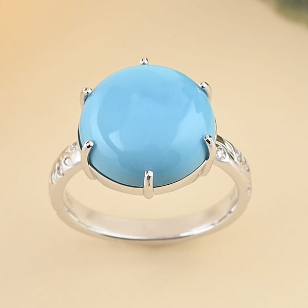 Rhapsody 950 Platinum AAAA Sleeping Beauty Turquoise And E-F VS Diamond Ring 6.25 Grams 6.40 Ctw