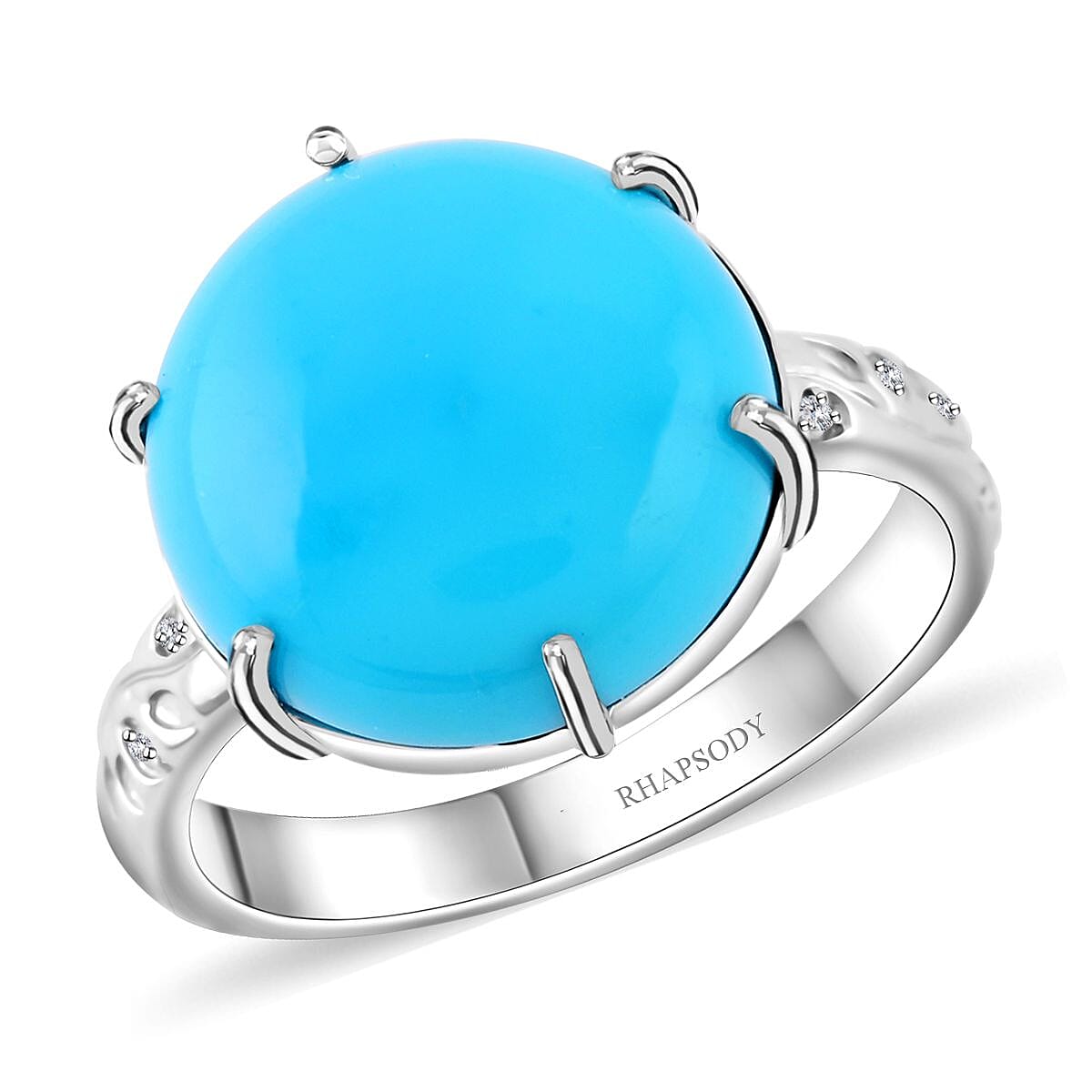 Rhapsody 950 Platinum AAAA Sleeping Beauty Turquoise and E-F VS Diamond Ring 6.25 Grams 6.40 ctw