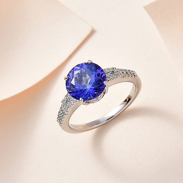 Rhapsody 950 Platinum AAAA Tanzanite And E-F VS Diamond Ring 4.90 Grams 3.20 Ctw