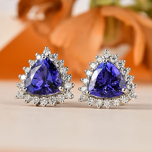 Rhapsody 950 Platinum AAAA Tanzanite And E-F VS Diamond Halo Earrings 3.75 Grams 2.90 Ctw