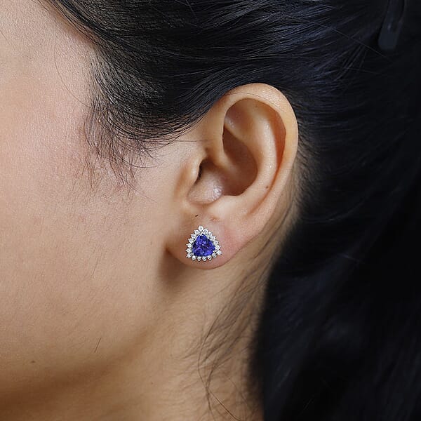 Rhapsody 950 Platinum AAAA Tanzanite And E-F VS Diamond Halo Earrings 3.75 Grams 2.90 Ctw