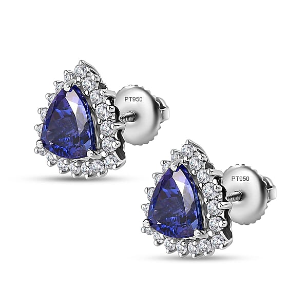 Rhapsody 950 Platinum AAAA Tanzanite And E-F VS Diamond Halo Earrings 3.75 Grams 2.90 Ctw