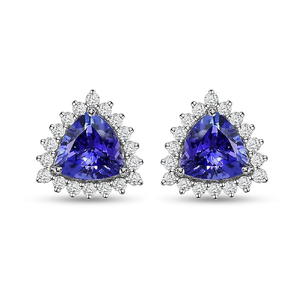 Rhapsody 950 Platinum AAAA Tanzanite and E-F VS Diamond Halo Earrings 3.75 Grams 2.90 ctw