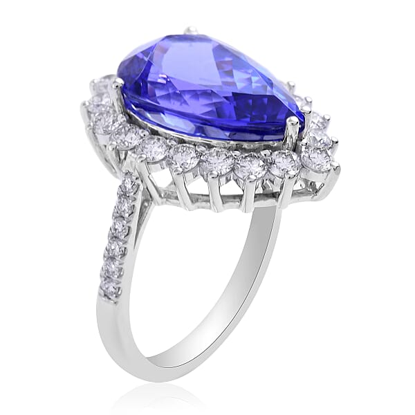 Rhapsody 950 Platinum AAAA Tanzanite And E-F VS Diamond Halo Ring 7.25 Grams 7.30 Ctw