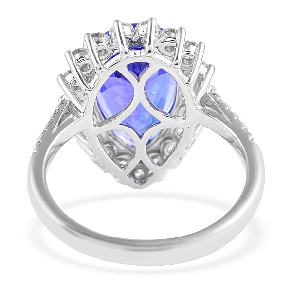 Rhapsody 950 Platinum AAAA Tanzanite And E-F VS Diamond Halo Ring 7.25 Grams 7.30 Ctw