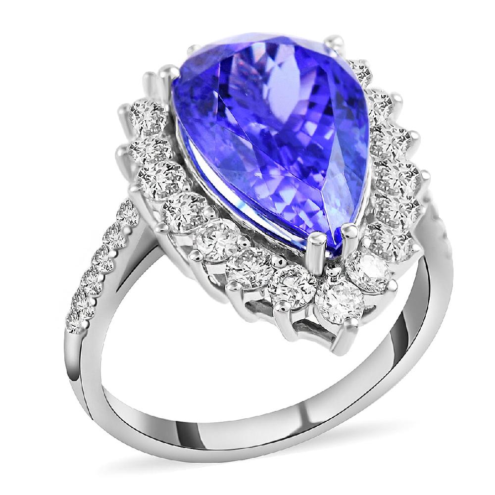 Rhapsody 950 Platinum AAAA Tanzanite and E-F VS Diamond Halo Ring 7.25 Grams 7.30 ctw