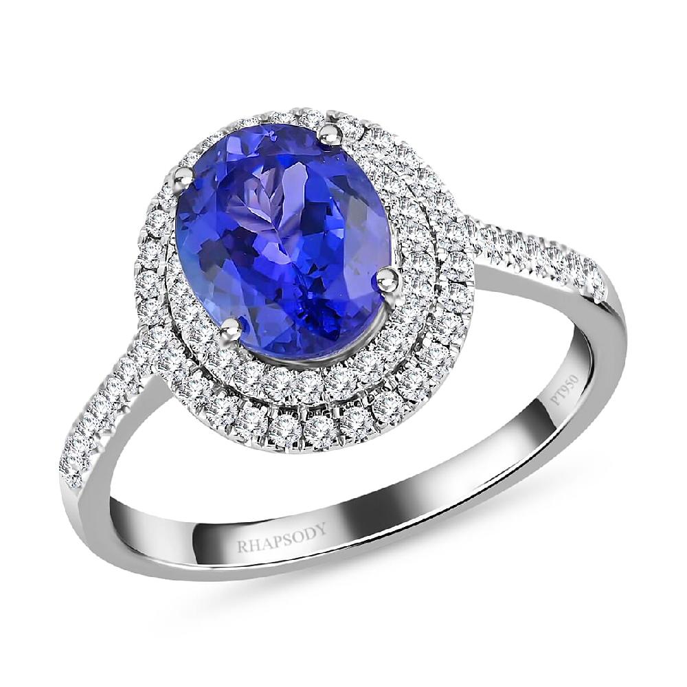 Rhapsody 950 Platinum AAAA Tanzanite and E-F VS Diamond Ring 6.13 Grams 2.60 ctw
