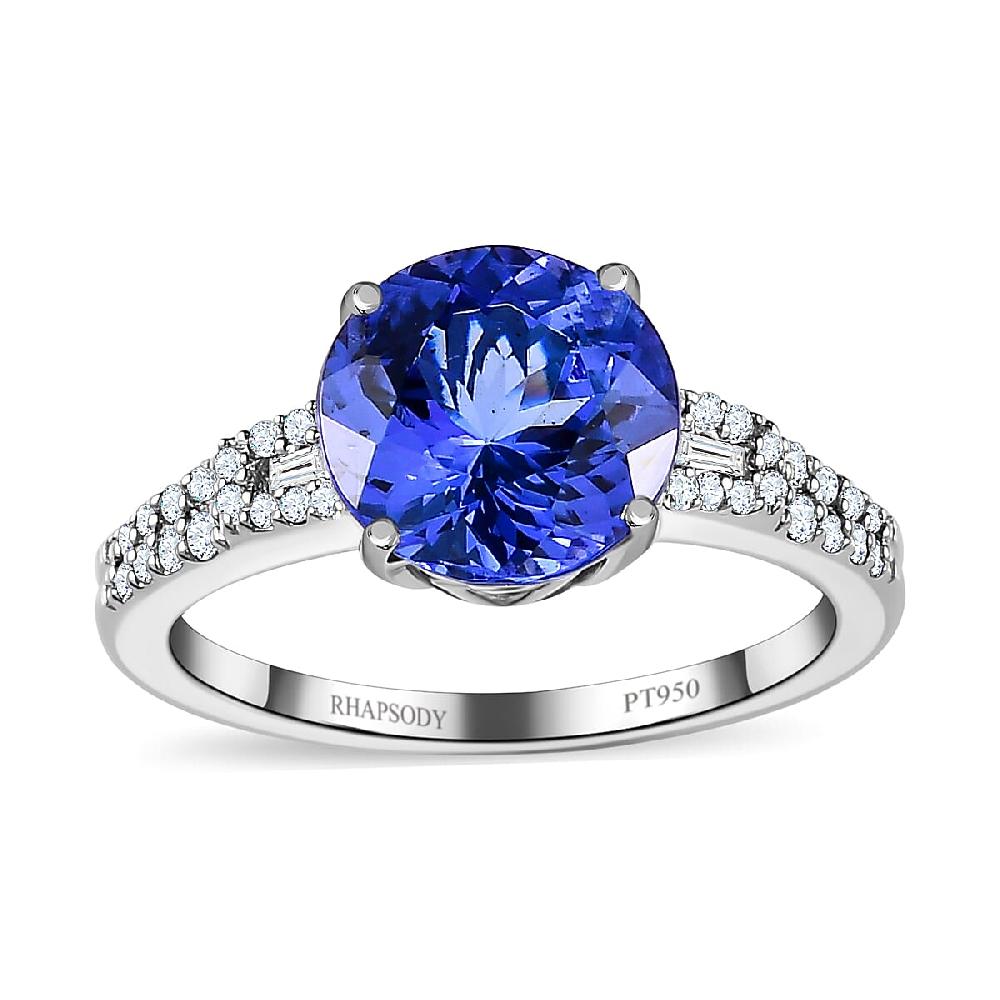 Rhapsody 950 Platinum AAAA Tanzanite and E-F VS Diamond Ring 4.90 Grams 3.20 ctw