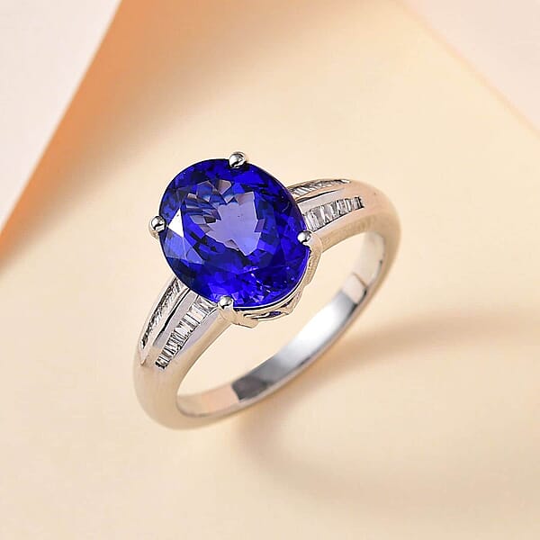 Rhapsody 950 Platinum AAAA Tanzanite And E-F VS2 Diamond Ring 7.65 Grams 5.20 Ctw