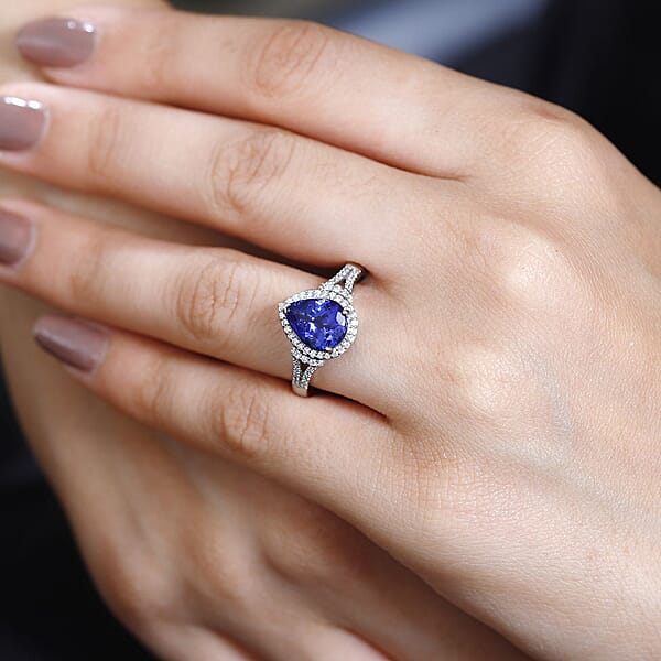 Rhapsody 950 Platinum AAAA Tanzanite And E-F VS2 Diamond Ring 6.40 Grams 3.20 Ctw