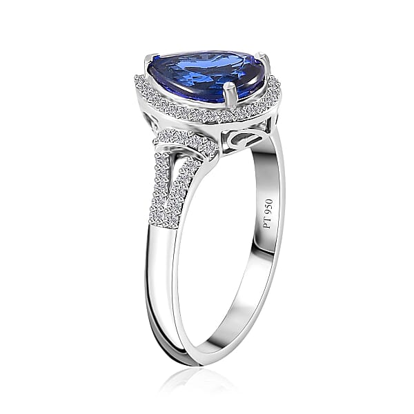 Rhapsody 950 Platinum AAAA Tanzanite And E-F VS2 Diamond Ring 6.40 Grams 3.20 Ctw