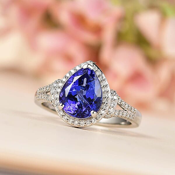 Rhapsody 950 Platinum AAAA Tanzanite And E-F VS2 Diamond Ring 6.40 Grams 3.20 Ctw