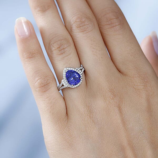 Rhapsody 950 Platinum AAAA Tanzanite And E-F VS2 Diamond Ring 6.40 Grams 3.20 Ctw