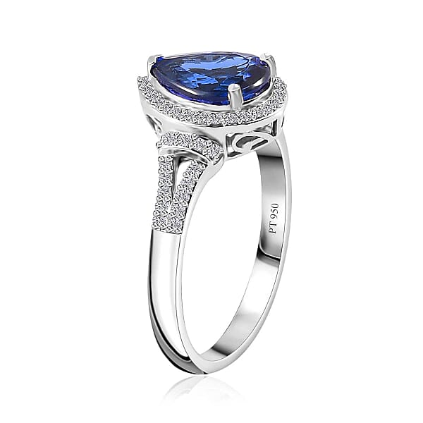 Rhapsody 950 Platinum AAAA Tanzanite And E-F VS2 Diamond Ring 6.40 Grams 3.20 Ctw