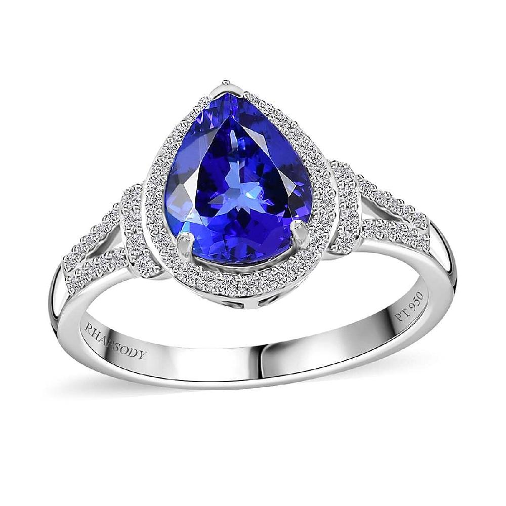 Rhapsody 950 Platinum AAAA Tanzanite and E-F VS2 Diamond Ring 6.40 Grams 3.20 ctw