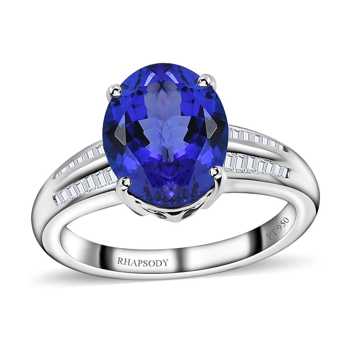 Rhapsody 950 Platinum AAAA Tanzanite and E-F VS2 Diamond Ring 7.65 Grams 5.20 ctw