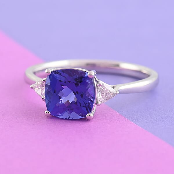 Rhapsody 950 Platinum AAAA Tanzanite Diamond (E-F VS) (0.20 Cts) Ring (4.25 G) 3.00 Ctw (Del. In 10-15 Days)