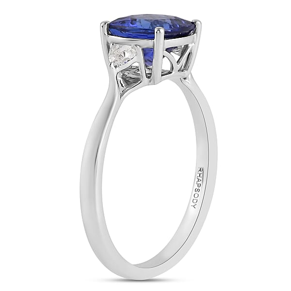 Rhapsody 950 Platinum AAAA Tanzanite Diamond (E-F VS) (0.20 Cts) Ring (4.25 G) 3.00 Ctw (Del. In 10-15 Days)