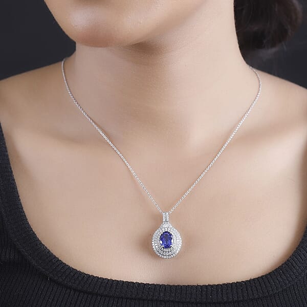 Rhapsody 950 Platinum AAAA Tanzanite Diamond (E-F VS) Pendant Without Chain 4.03 Ctw