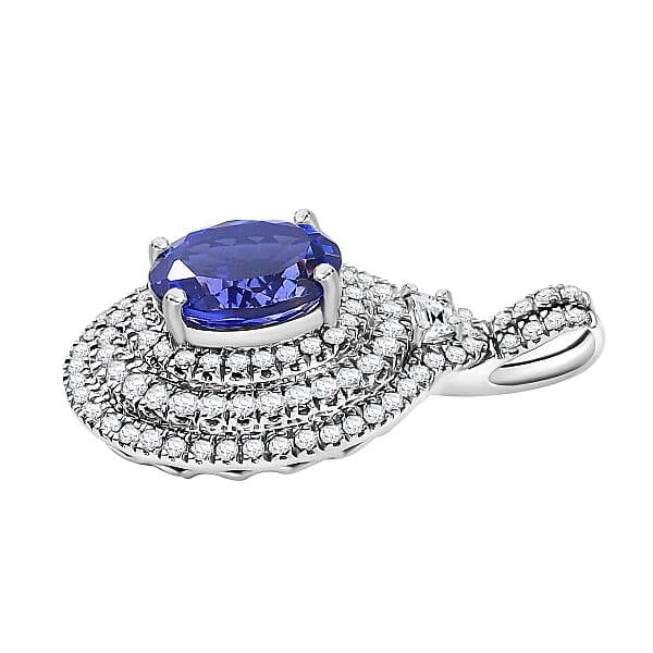 Rhapsody 950 Platinum AAAA Tanzanite Diamond (E-F VS) Pendant Without Chain 4.03 Ctw