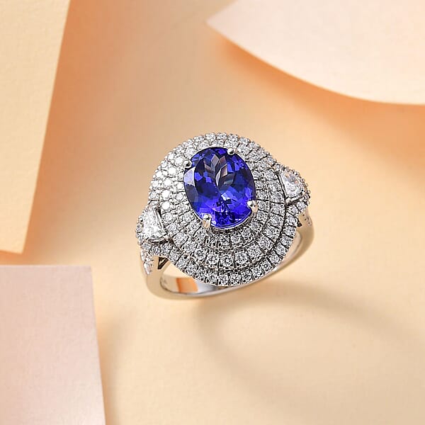 Rhapsody 950 Platinum AAAA Tanzanite Diamond (E-F VS) Ring 4.36 Ctw