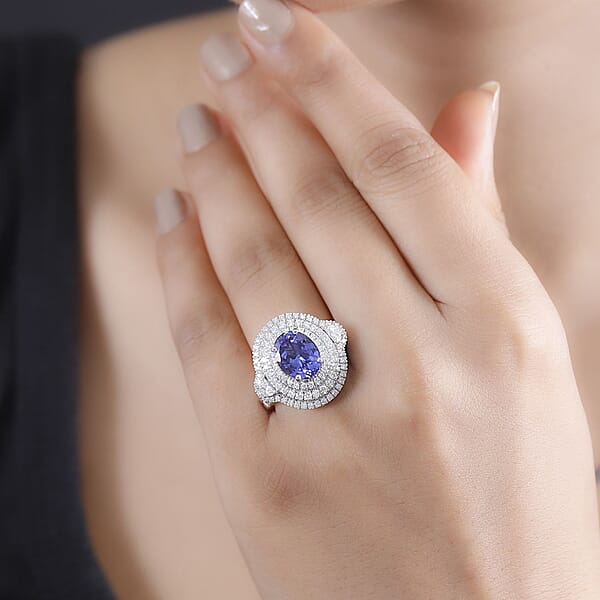 Rhapsody 950 Platinum AAAA Tanzanite Diamond (E-F VS) Ring 4.36 Ctw