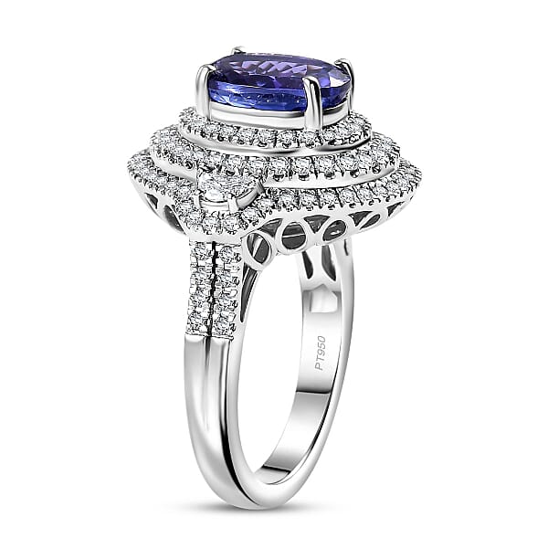 Rhapsody 950 Platinum AAAA Tanzanite Diamond (E-F VS) Ring 4.36 Ctw