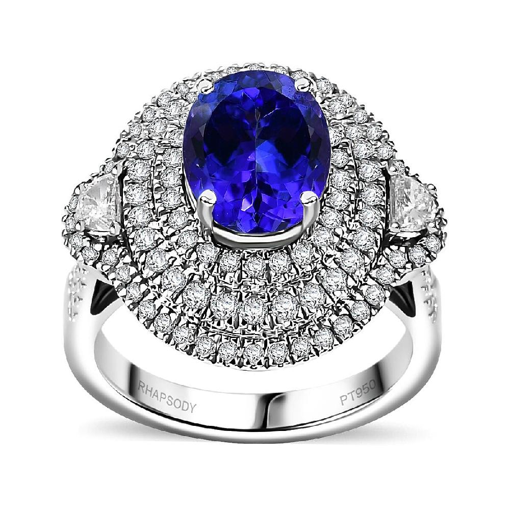 Rhapsody 950 Platinum AAAA Tanzanite Diamond (E-F VS) Ring 4.36 ctw