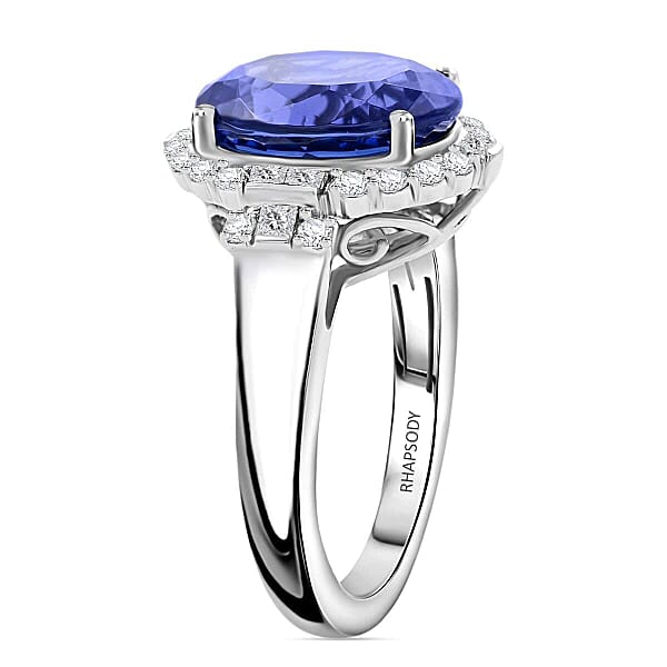 Rhapsody 950 Platinum AAAA Tanzanite Diamond (E-F VS) (0.70 Cts) Ring (10 G) 7.25 Ctw