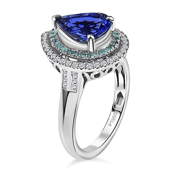 Rhapsody 950 Platinum AAAA Tanzanite Paraiba Tourmaline And Diamond (E-F VS2) (0.51 Cts) Ring (9.60 G) 4.50 Ctw