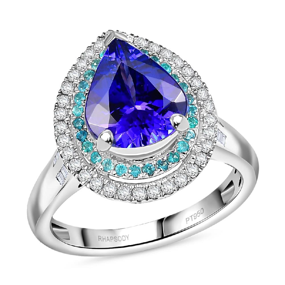 Rhapsody 950 Platinum AAAA Tanzanite Paraiba Tourmaline and Diamond (E-F VS2) (0.51 cts) Ring (9.60 g) 4.50 ctw