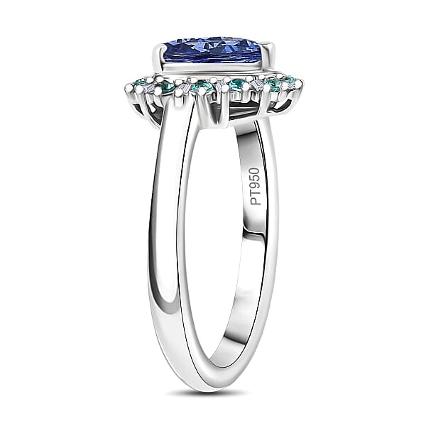 Rhapsody 950 Platinum AAAA Tanzanite Paraiba Tourmaline And Diamond (E-F VS2) Heart Ring 2.20 Ctw