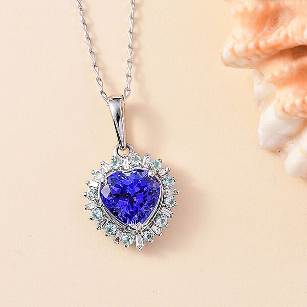 Rhapsody 950 Platinum AAAA Tanzanite Paraiba Tourmaline Diamond (E-F VS2) Pendant Necklace (20 Inches) (4.45 G) 2.15 Ctw