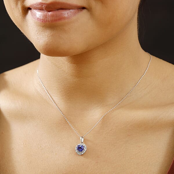 Rhapsody 950 Platinum AAAA Tanzanite Paraiba Tourmaline Diamond (E-F VS2) Pendant Necklace (20 Inches) (4.45 G) 2.15 Ctw