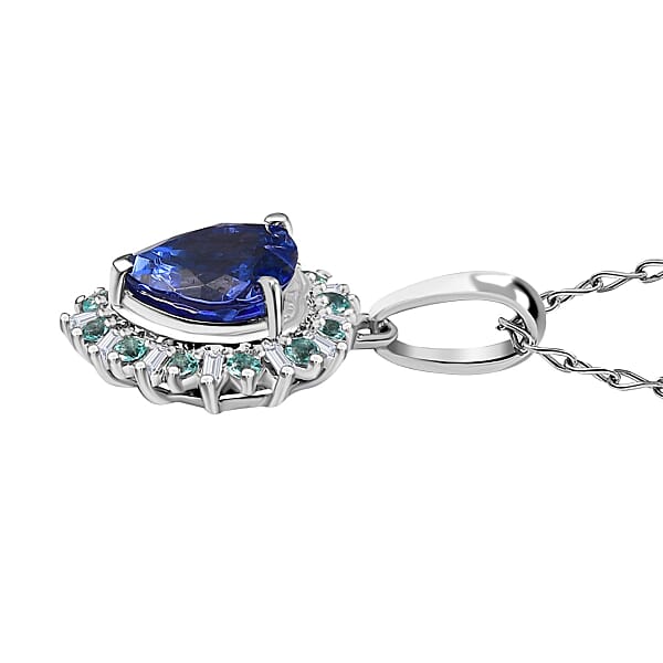 Rhapsody 950 Platinum AAAA Tanzanite Paraiba Tourmaline Diamond (E-F VS2) Pendant Necklace (20 Inches) (4.45 G) 2.15 Ctw