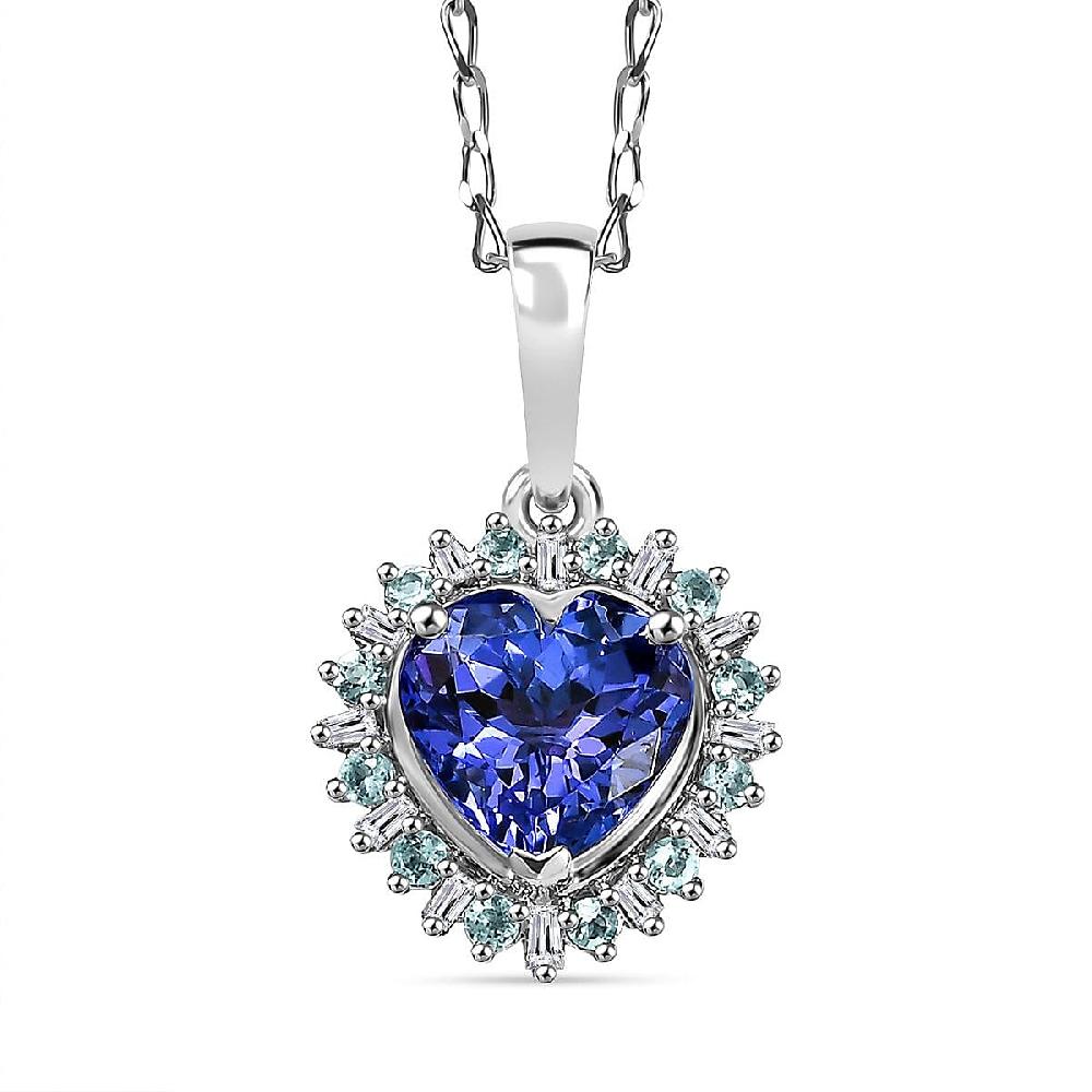 Rhapsody 950 Platinum AAAA Tanzanite Paraiba Tourmaline Diamond (E-F VS2) Pendant Necklace (20 Inches) (4.45 g) 2.15 ctw