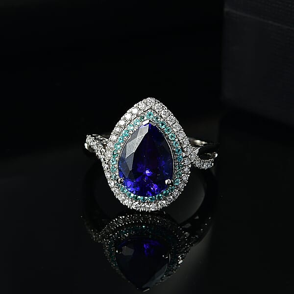 Rhapsody 950 Platinum AAAA Tanzanite Paraiba Tourmaline And Diamond (E-F VS2) (0.42 Cts) Ring (8.20 G) 5.15 Ctw