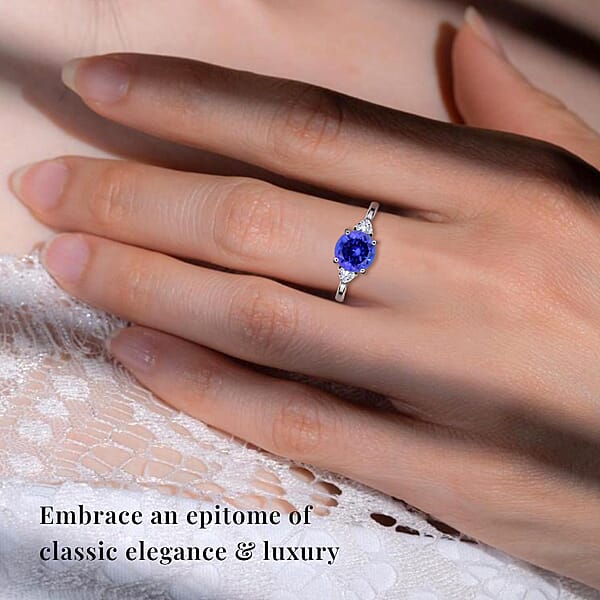 Rhapsody 950 Platinum AAAA Tanzanite Ring E-F VS Diamond Accent Ring Certified & Appraised Tanzanite Ring Trilogy Ring 950 Platinum Ring Trilogy Engagement Ring 2.10 Ctw
