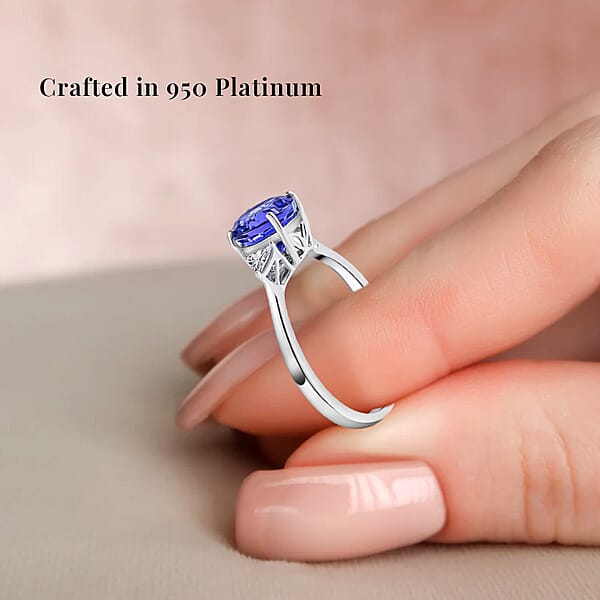 Rhapsody 950 Platinum AAAA Tanzanite Ring E-F VS Diamond Accent Ring Certified & Appraised Tanzanite Ring Trilogy Ring 950 Platinum Ring Trilogy Engagement Ring 2.10 Ctw