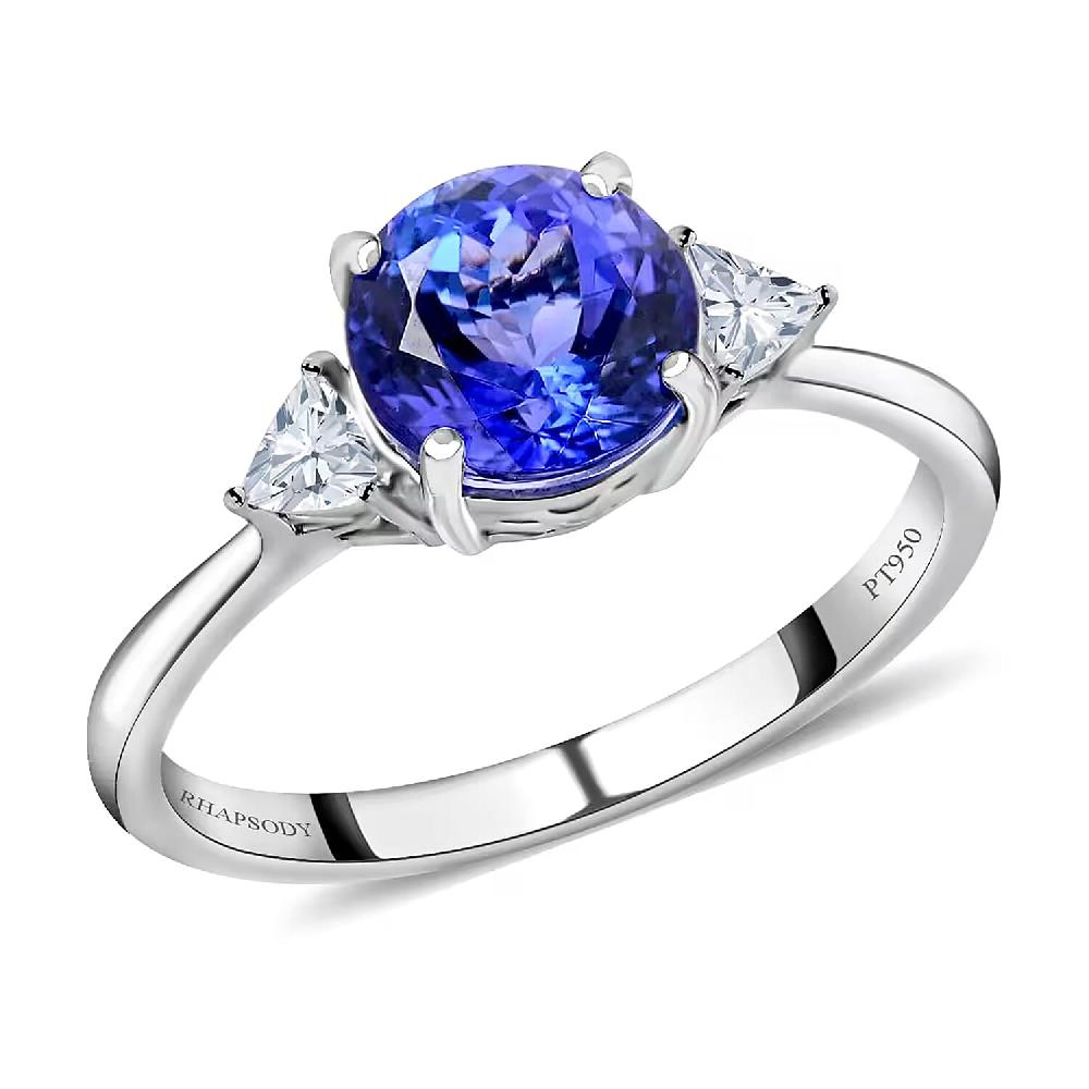 Rhapsody 950 Platinum AAAA Tanzanite Ring E-F VS Diamond Accent Ring Certified & Appraised Tanzanite Ring Trilogy Ring 950 Platinum Ring Trilogy Engagement Ring 2.10 ctw