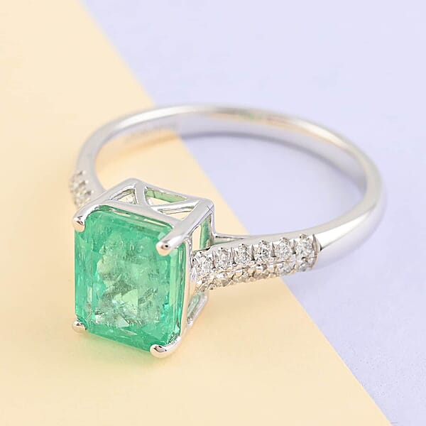 Rhapsody AAAA Boyaca Colombian Emerald And E-F VS Diamond 3.00 Ctw Ring In 950 Platinum