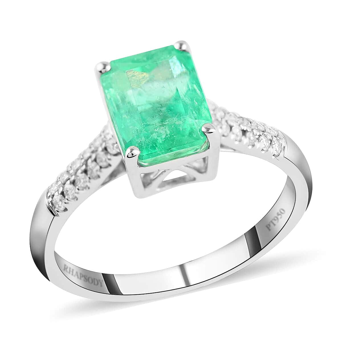 Rhapsody AAAA Boyaca Colombian Emerald and E-F VS Diamond 3.00 ctw Ring in 950 Platinum