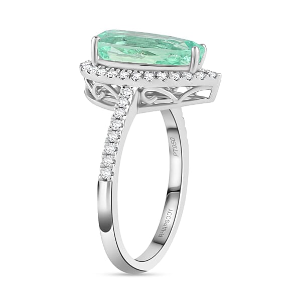 Rhapsody AAAA Boyaca Colombian Emerald And E-F VS Diamond 2.60 Ctw Ring In 950 Platinum 5.45 Grams