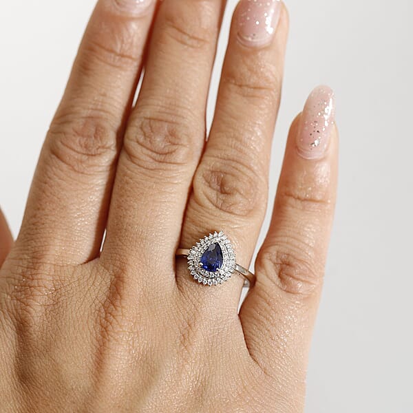 Rhapsody AAAA Ceylon Blue Sapphire And Diamond E-F VS 1.25 Ctw Ring In 950 Platinum 4.30 Grams
