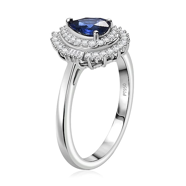 Rhapsody AAAA Ceylon Blue Sapphire And Diamond E-F VS 1.25 Ctw Ring In 950 Platinum 4.30 Grams