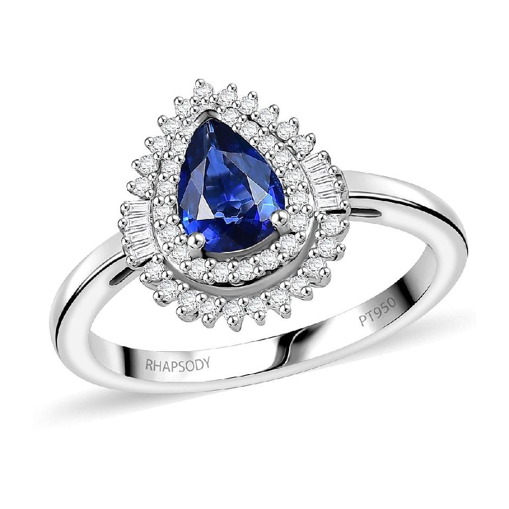 Rhapsody AAAA Ceylon Blue Sapphire and Diamond E-F VS 1.25 ctw Ring in 950 Platinum 4.30 Grams