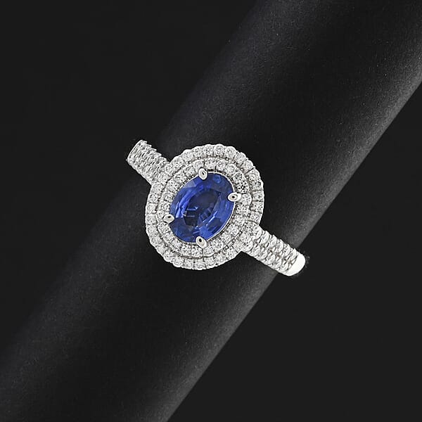Rhapsody AAAA Ceylon Blue Sapphire And E-F VS Diamond 1.40 Ctw Ring In 950 Platinum 5.15 Grams