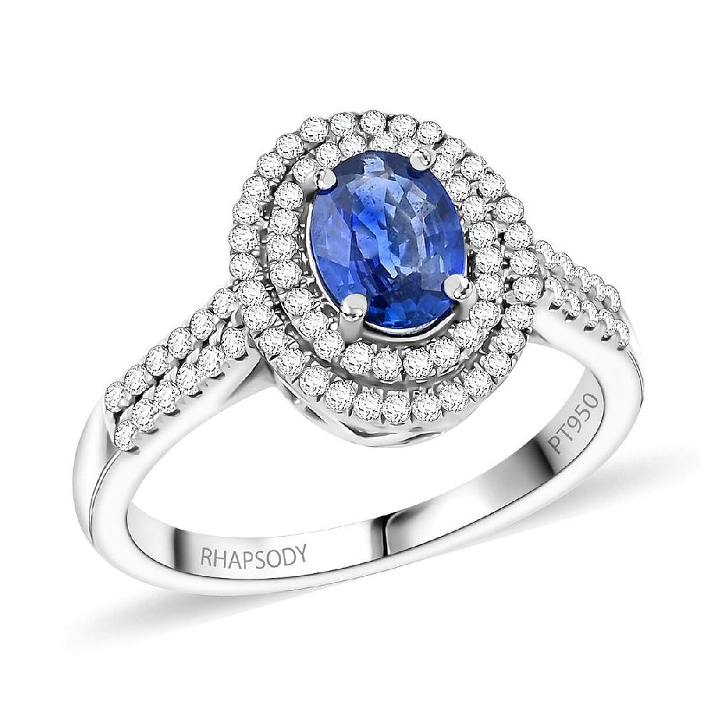 Rhapsody AAAA Ceylon Blue Sapphire and E-F VS Diamond 1.40 ctw Ring in 950 Platinum 5.15 Grams